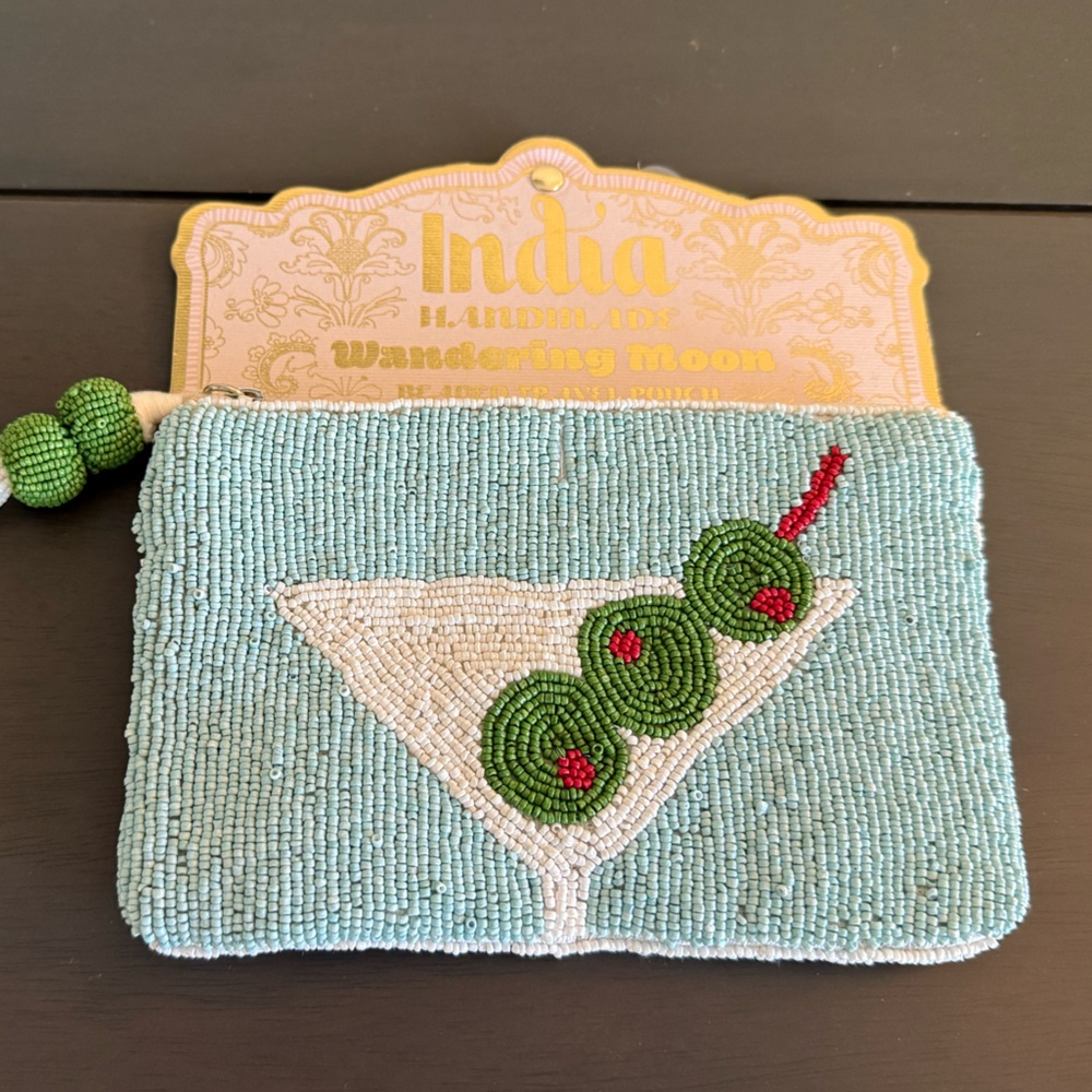 Wandering Moon Beaded Coin Purse – Dirty Martini & Polka Dot Design (NWT) 🍸💚